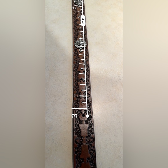 Brown Embossed Floral Belt Vintage Inspired - Picture 8 of 12